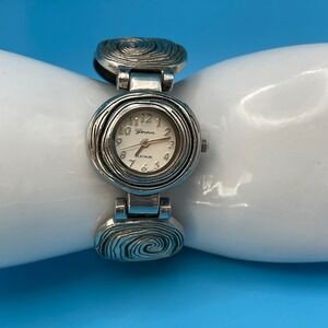 Geneva Platinum No 8335 Watch Silver Swirl Textured Cuff Bracelet Boho Artsy
